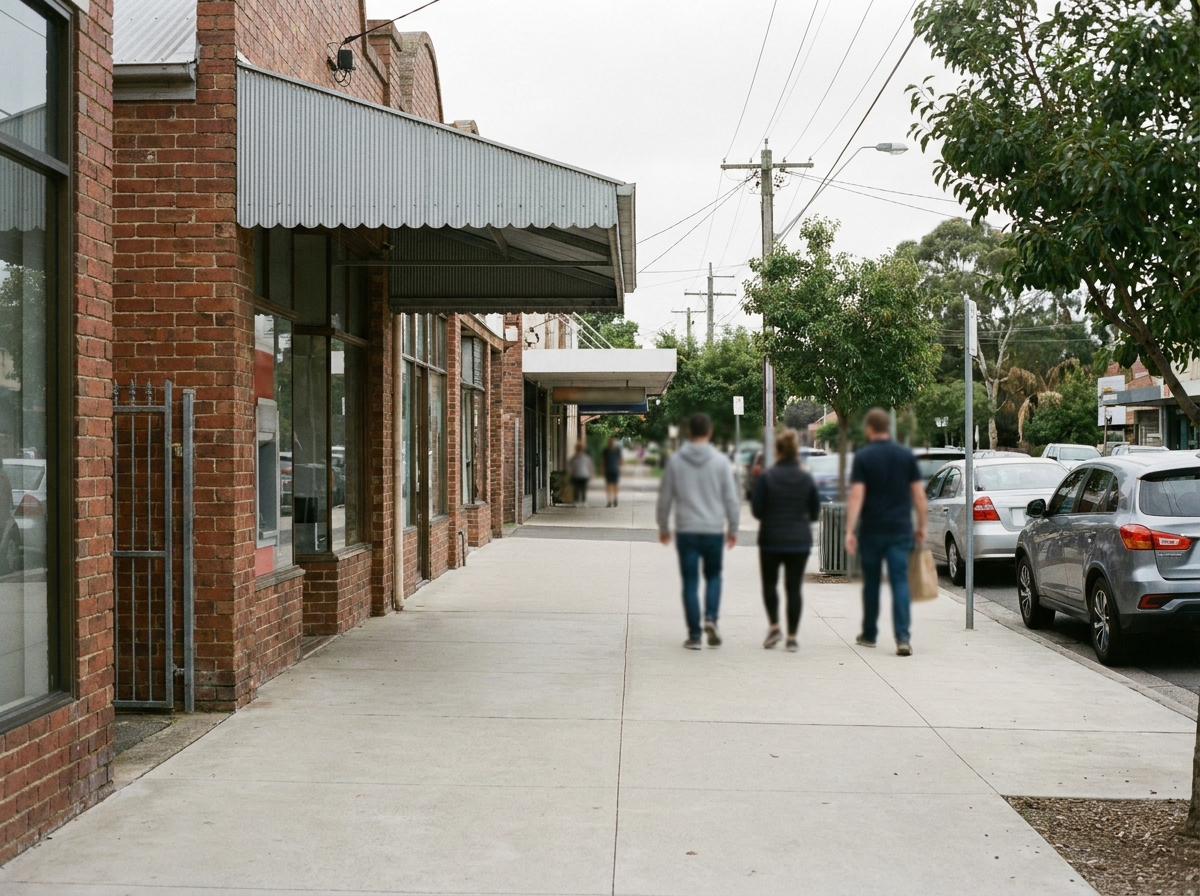 Australian shopping strip footpath with shopfronts